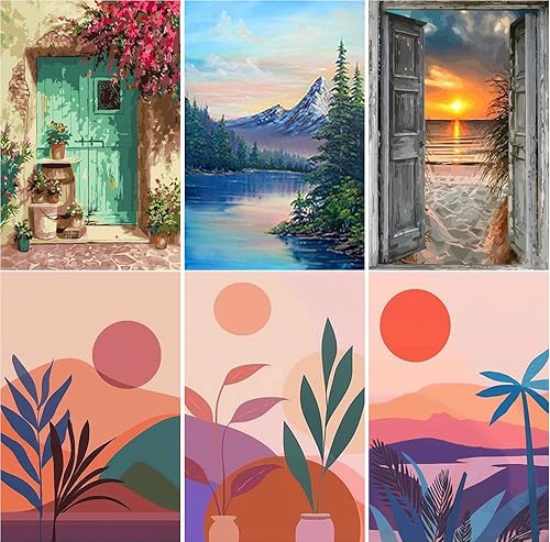 Miniatura 1 de Leatrice 6 Pack Landscape Diamond Painting Kits for Adults DIY Full Drill Diamond Dots Paintings Picture Arts Craft for Home Wall Art Decor