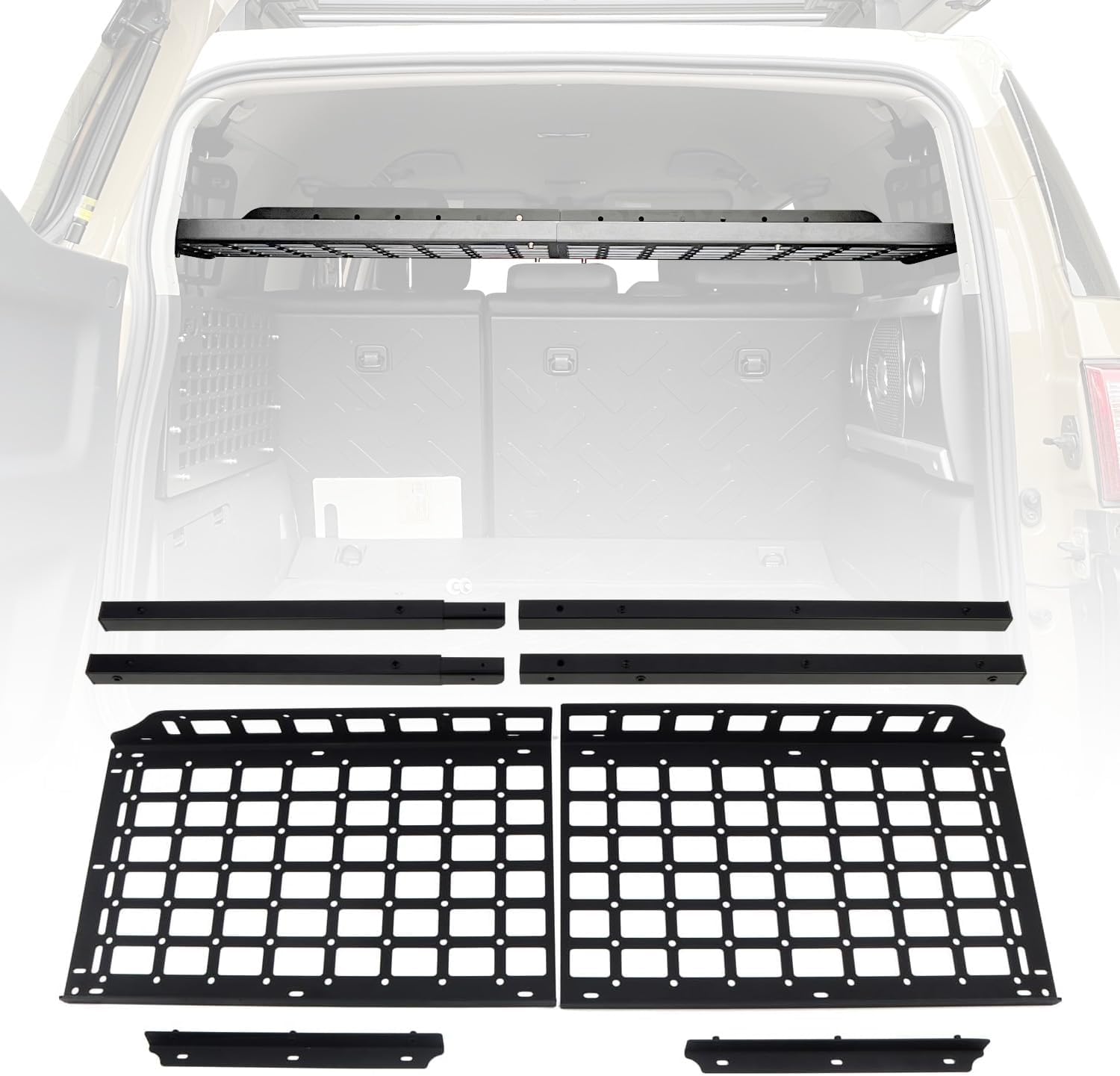 HIGH Flying for Toyota FJ Cruiser (XJ10) 2007-2022 Car Accessories Modular Storage Molle Panel System Trunk Shelf Interior Luggage Carrier Rack Organizer Aluminum (Installation Requires Side Panels)