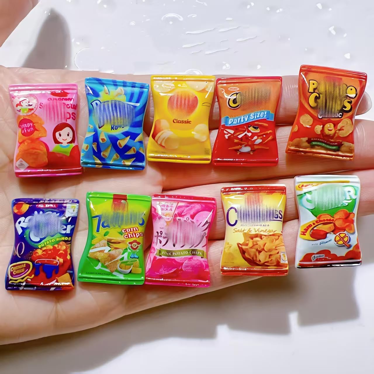 Miniature Snack Bag Set, 10-Piece Plastic Dollhouse Decor Accessories, Multicolor Display Pieces, for Hobbyists & Collectors