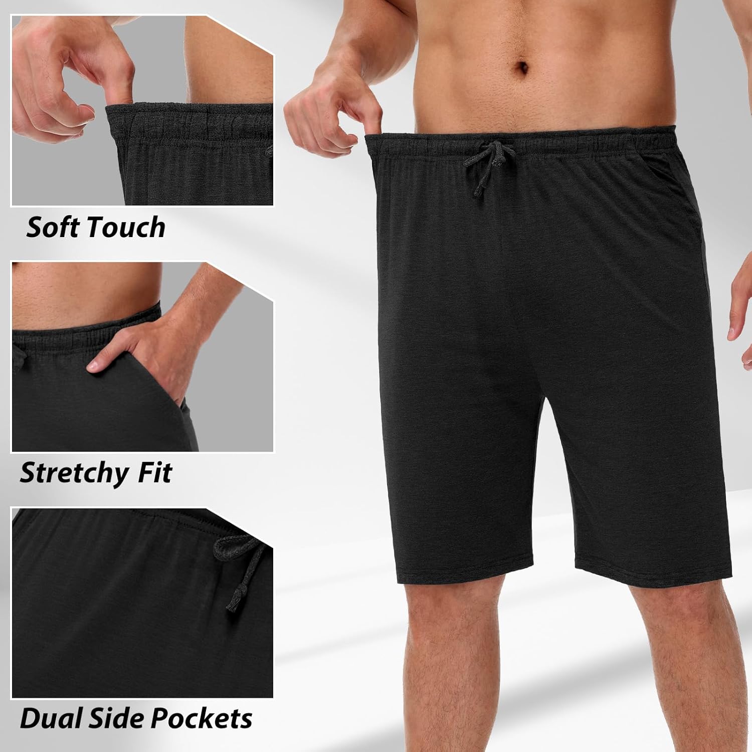 2 Pack Men’s Pajama Shorts Soft Modal Boxer Shorts Comfy Breathable Elastic Sleep Bottoms Pants with Pockets - Image 4