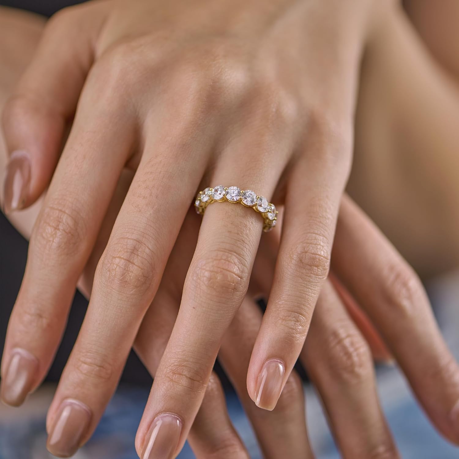 LUCA SMITH 14K Gold Filled Eternity Ring for Women - Wedding & Promise & Engagement Band Rings - Stackable Gold Rings Round Cubic Zirconia Jewelry - Tarnish Free Perfect for Sensitive Skin - Image 2