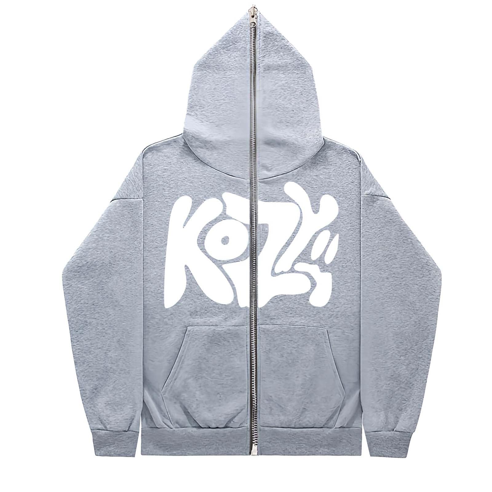 Kozy Hoodies for Men/Women Full Zip Oversized Y2K Hoodie Long Sleeve Sweatshirt Graphic Zip Up Cropped Pullover
