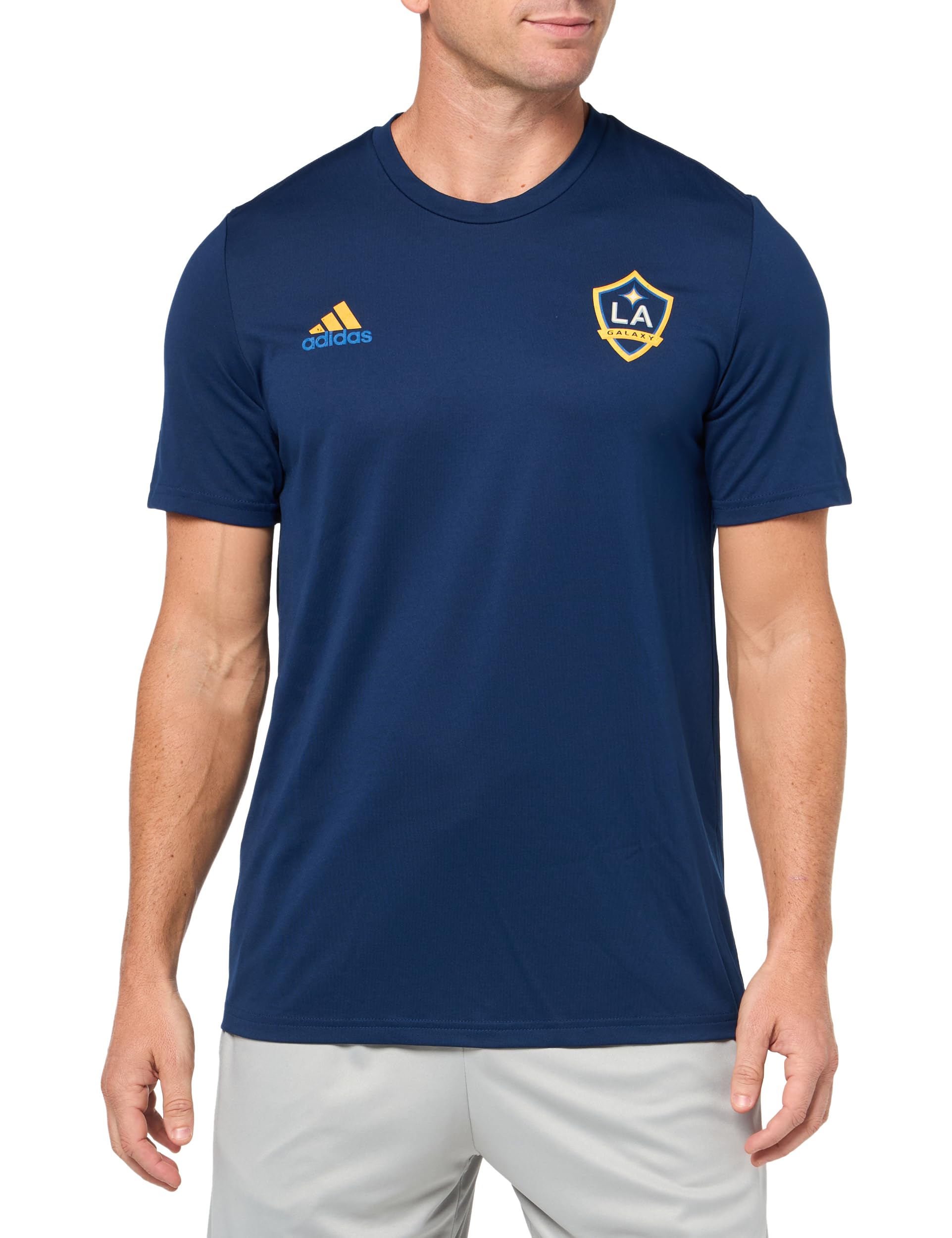 adidas Men's La Galaxy MLS Short Sleeve T-Shirt, Blue Small Logo, S