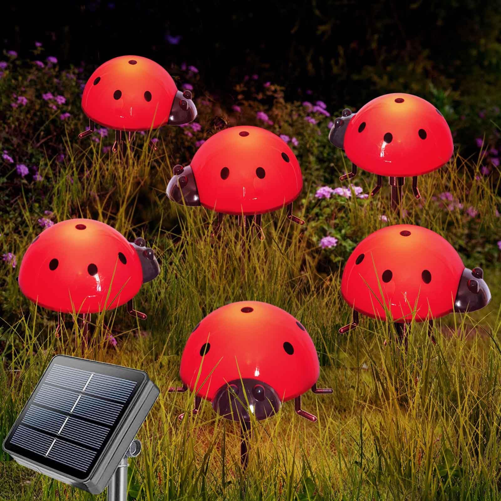 set of 6 solar ladybug lights