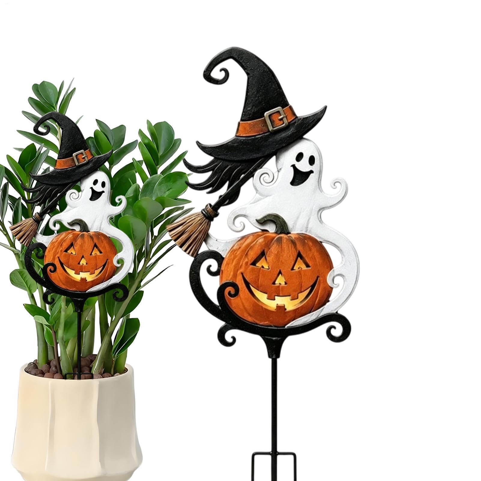 Estacas Halloween de metal para decorar el porche con calabazas y fantasmas