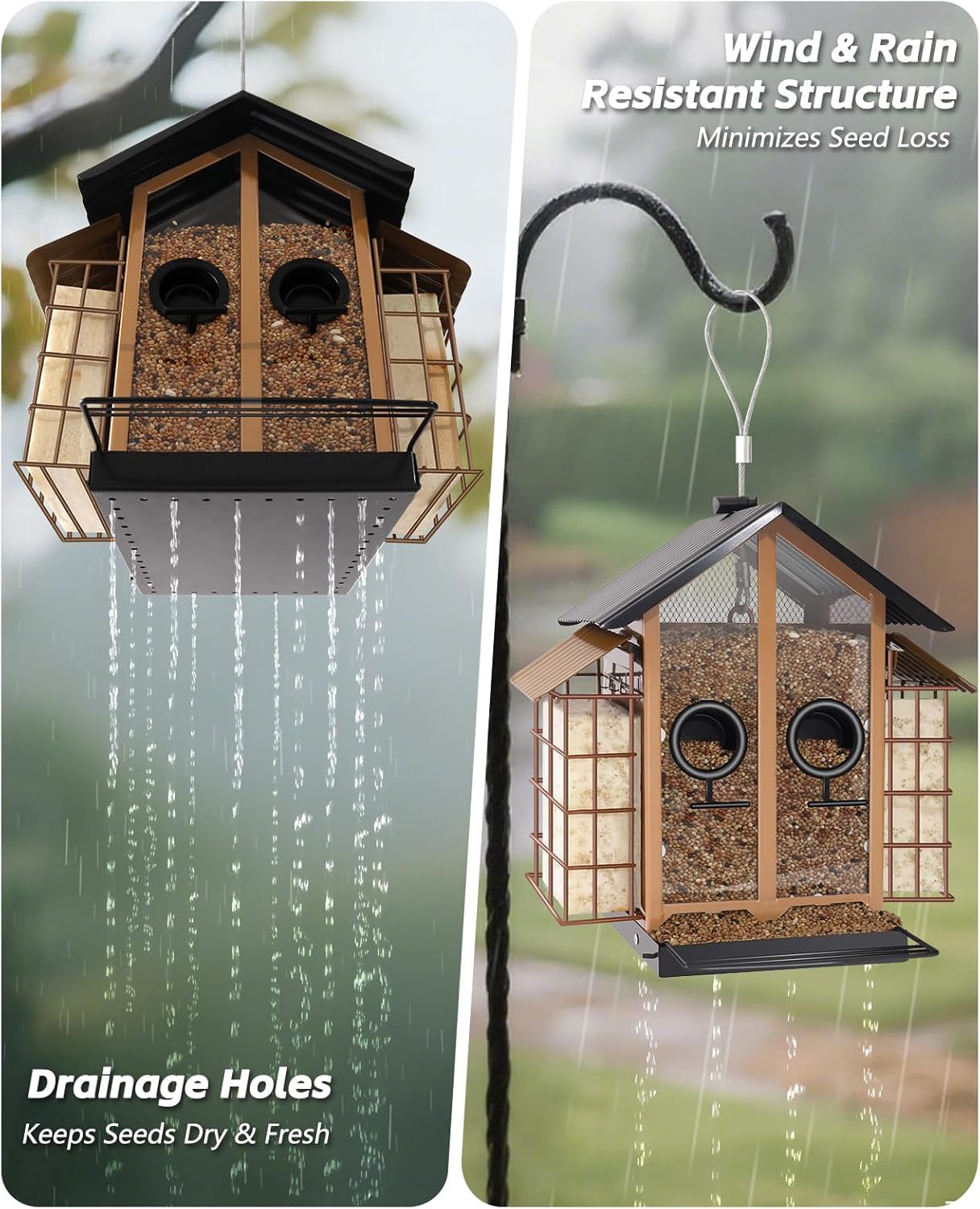 Weatherproof Bird Feeders for Outdoors - 4Lbs Large Metal Suet Feeder for Cardinal Finch, Garden Decor (Khaki)