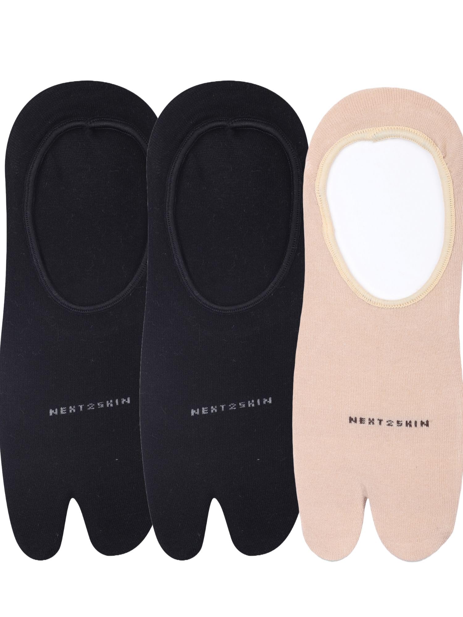Women Cotton Thumb Loafer No-Show Socks -Pack of 3(Black/Skin)-image-23