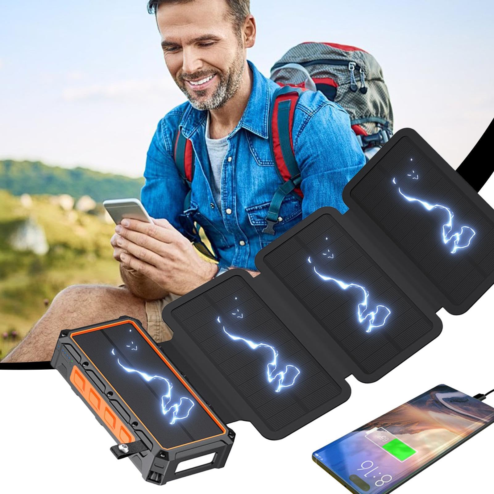 Power Bank Solare Allarme, Luce LED E Wireless Integrati | Power Bank A Manovella Con Ricarica Rapida Per Casa Viaggi Escursioni Pesca Uomini Donne Ragazzi Ragazze Giovani Ciclisti