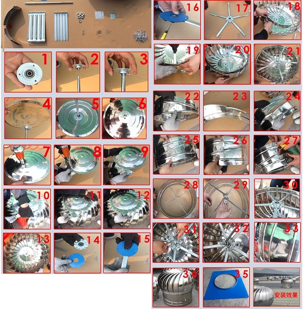 Rotating Roof Vents, Stainless Steel Roof Ventilator, Round Air Vent Outlet 8" 12" 14" 16" 18" 20" 24" Roof Wind Turbines Cap Vent, Air Vent Attic Ventilator(450mm/17.8in)