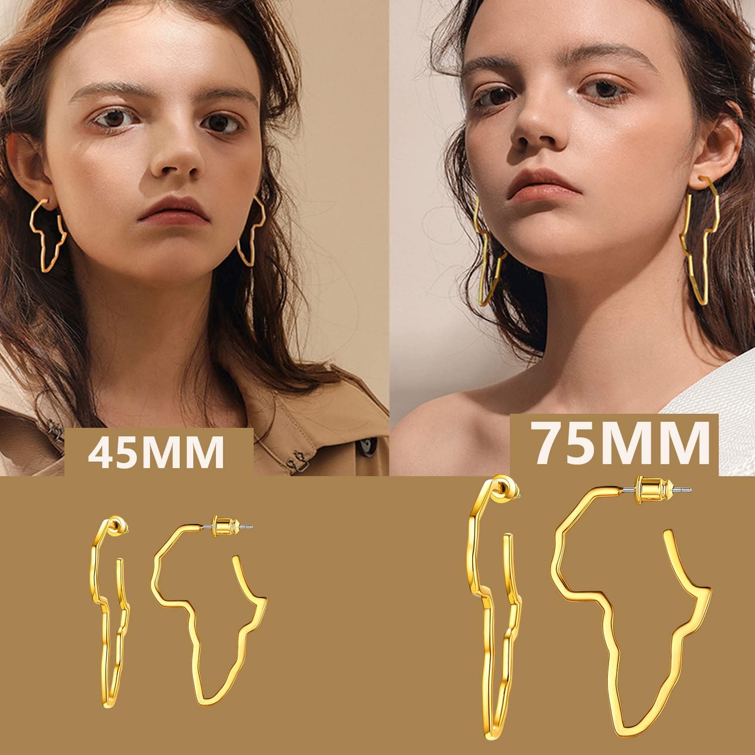 U7 African Map Earrings, Stainless Steel/Black/18K Gold Plated Exaggerated Hollow Out Earrings,Africa Dangle Earrings, Map of Africa Stud Earrings, Custom Name Earrings for Women - Image 6