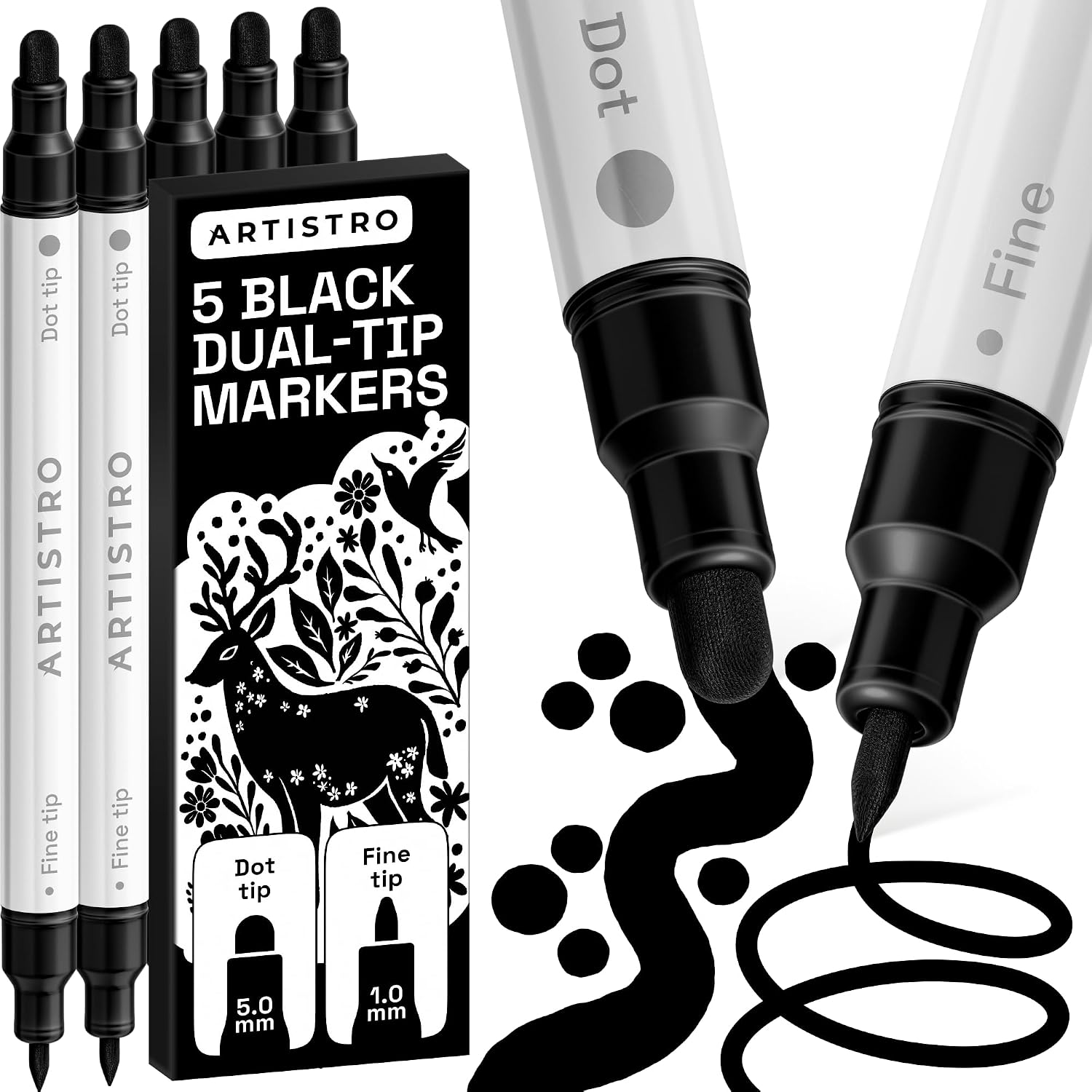 ARTISTRO Black Dual-Tip Acrylic Paint Marker Pens - Set of 5 - Amazon product rated Grade B