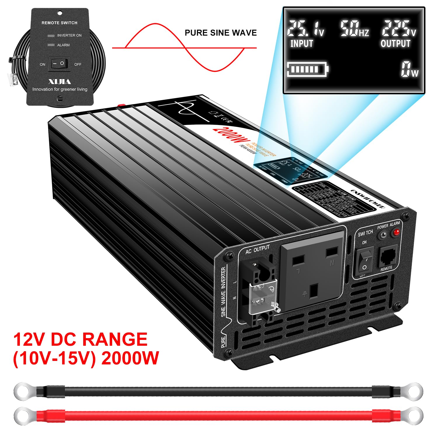 xijia 2000 W (Peak 4000 W) reiner Sinus Wechselrichter DC 12 V 24 V 48 V 60 V 72 V auf AC 220 ~ 230 V 50 Hz Solar Konverter für Zuhause Auto