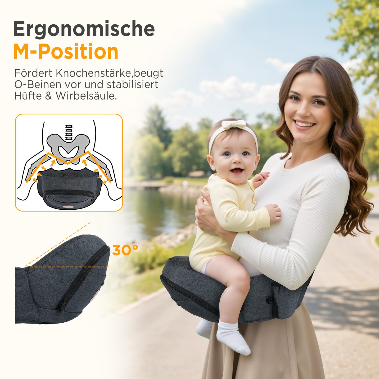 GAGAKU Porte-bébé Siège de Hanche Ergonomique Porte bébé, avec compartiment de rangement, pour les enfants de 0 à 36 mois et les nouveau-nés - Gris foncé