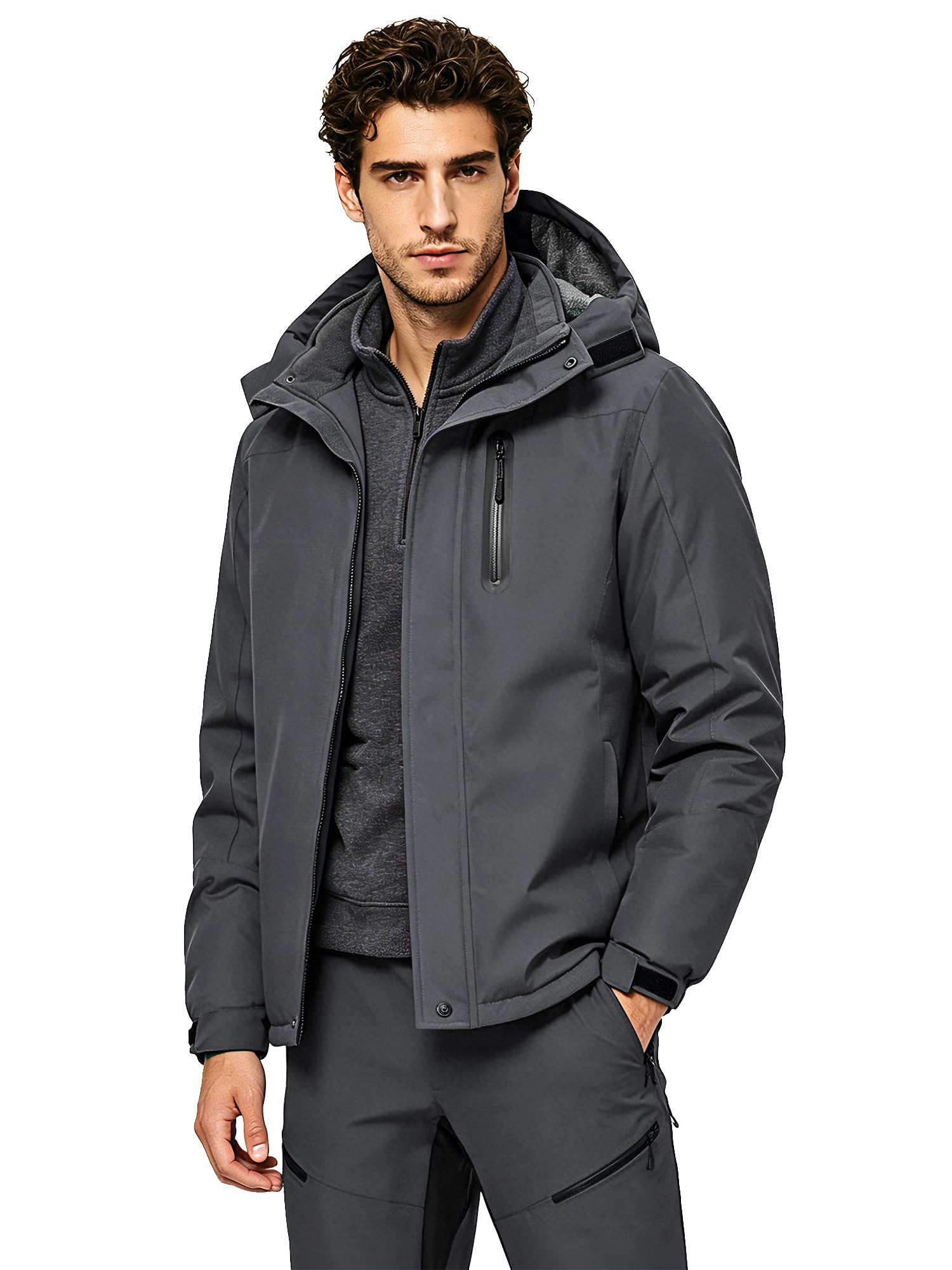 Herren Fleece Warme Winterjacke Outdoor Skijacke Winter Wanderjacke Arbeitsjacke Fleecejacke Übergangsjacke mit Tasche, Dunkelgrau, L