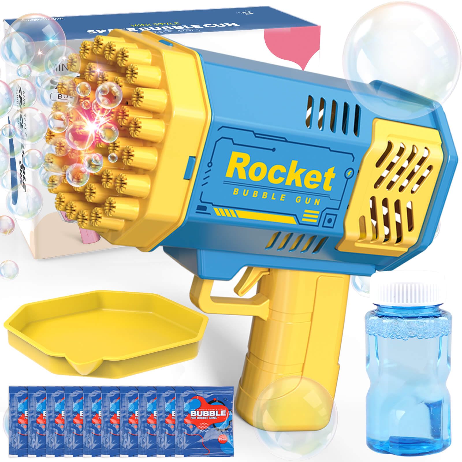 JONEG Toys for 3+ Year Old Kids Boys, Rocket Bubble Gun Machine, Gifts for 3 4 5 6 7 8 Years Old Boys Girls Birthday, Bubble Maker Outdoor Garden Party Games Toys