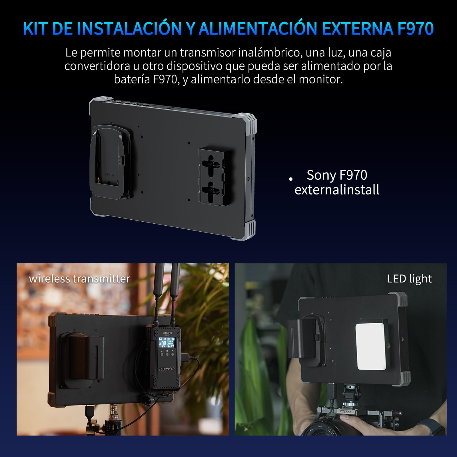 FEELWORLD T10 Pantalla táctil de 10,1 Pulgadas Monitor de Campo de cámara con HDR de Forma de Onda y 3D LUT out Carcasa de Aluminio con diseño de Esquinas Protectoras engomadas