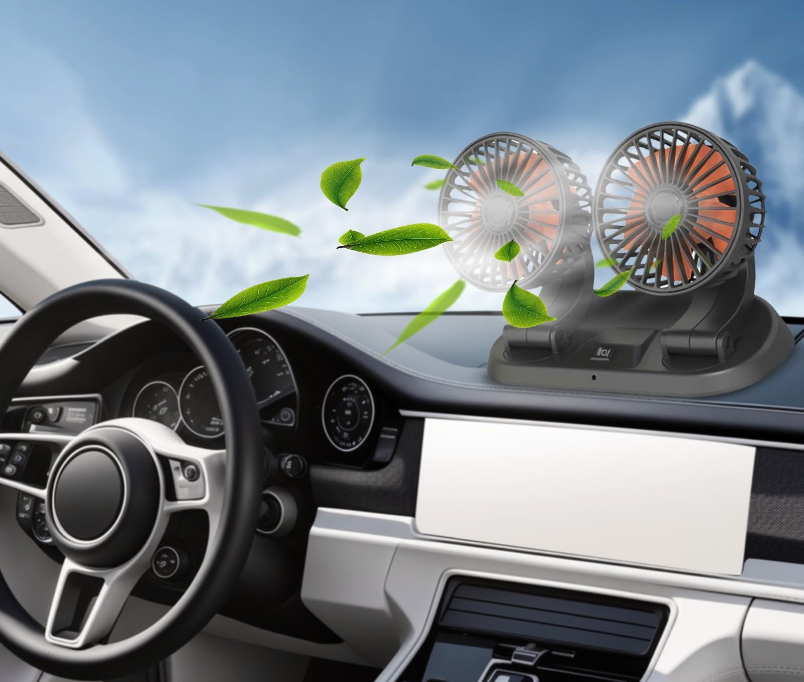 Baceyong Ventilateur de refroidissement de voiture à double tête 24V avec port allume-cigare pour camion, camionnette, SUV, camping-car, bateau, 360° horizontal 180° vertical pivotant réglable