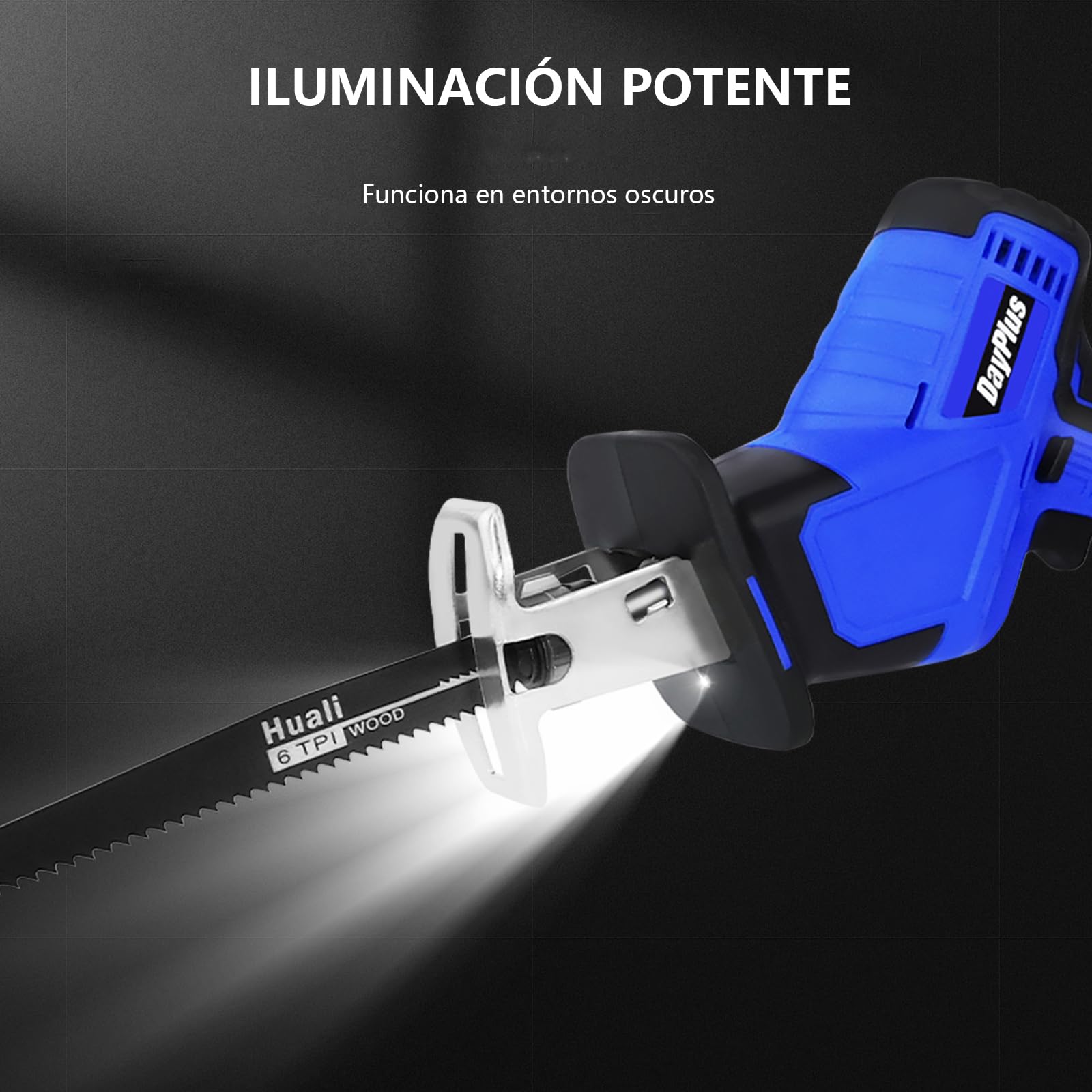 21V Sierra Sable Inalámbrica,Sierra Alternativa de 2 Baterías，Cargador Rápido,0-2800RPM Velocidad Controlada Con Bloqueo De Seguridad e Iluminación Led, 4 Hojas de Sierra Para Cortar Madera y Metal