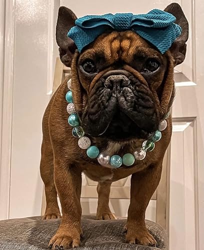 Miniatura 5 de "Aquamarine Queen" Teal, White Decorative Beaded CollarNecklace for Pets Size Small Medium Large - Handmade Dog Pet CollarNecklace by Columbine