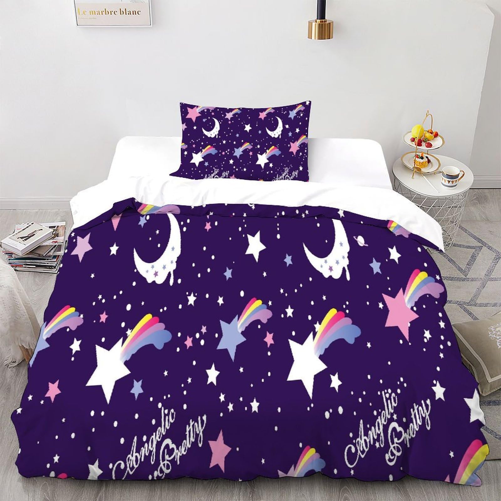 Housse de couette 135x200cm anti-pli en microfibre motif espace 3D