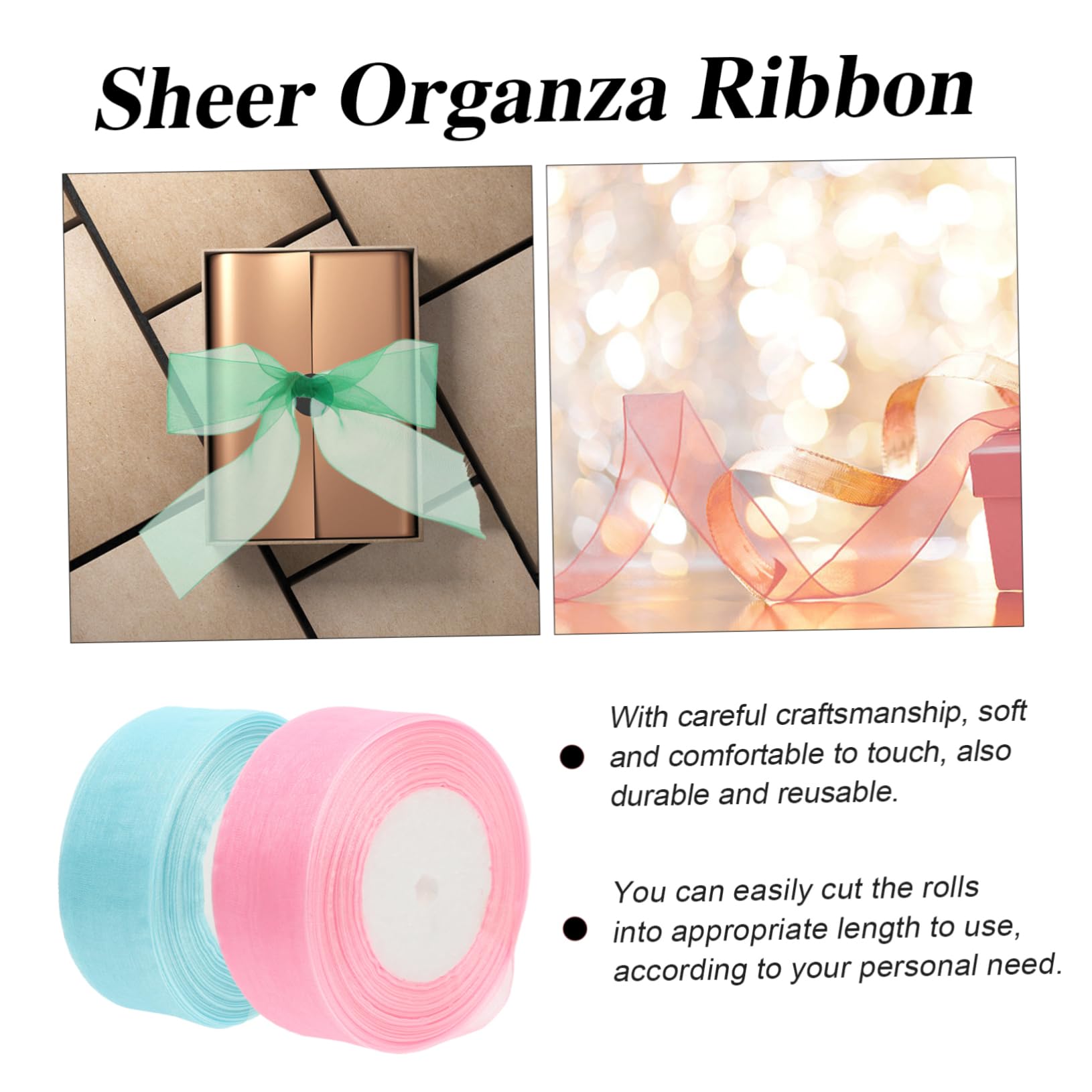 Tofficu 3 Juegos Gasa Cintas Lazo Ribbon Coleteros Oro Cinta De Hoja Verde Cinta De Organza De Gasa Transparente Cinta De Organza Transparente Brillante Poliéster 4 Rollos * 3