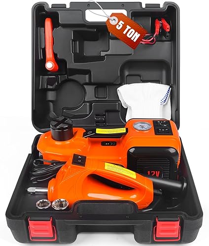 Kit de gato eléctrico para automóvil de 5 toneladas, gato eléctrico de 12 V con LED, kit de gato eléctrico hidráulico para automóvil con llave de