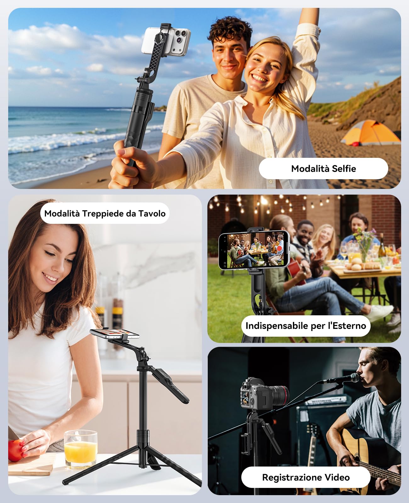 ORICO Treppiede per Smartphone/iPhone Bastone Selfie, Cavalletto con Telecomando Rimovibile, Manico 360° Girevole, 175cm Tripod per Foto di Gruppo, Vlog e Live