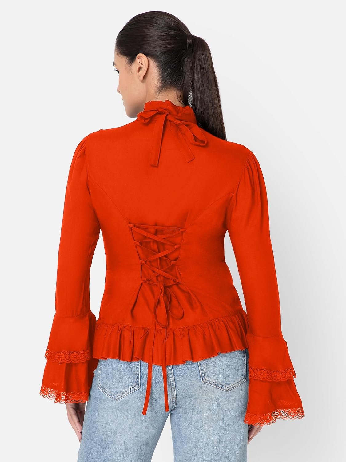 ThePirateDressing Women's Renaissance Medieval Victorian Gothic Pirate Shirt Blouse with Removable Tie