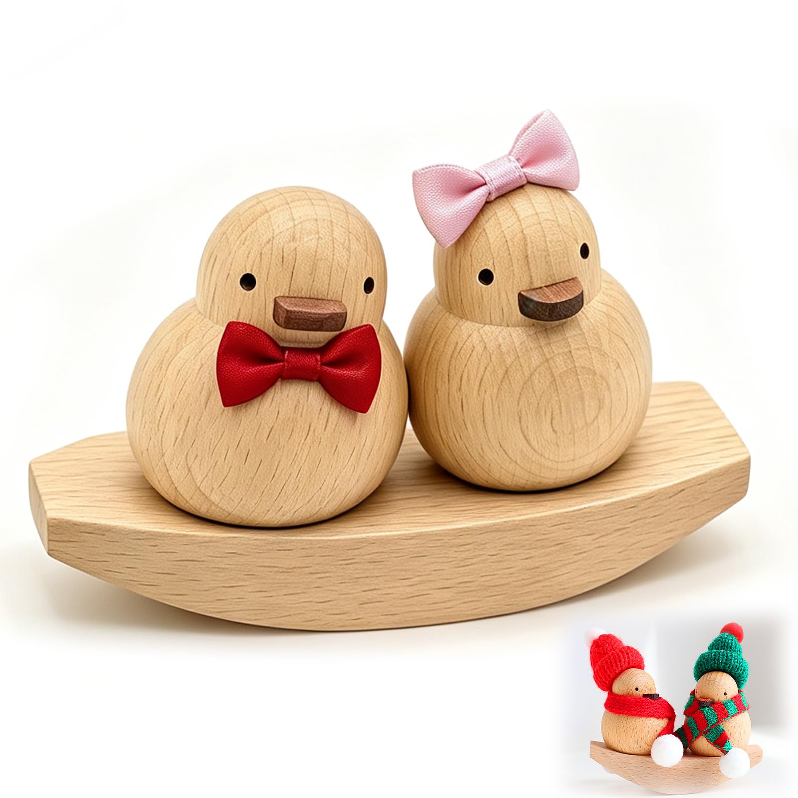 Wooden Duck Couple Ornament, 1 Pair Handmade Wooden Wedding Ducks with Swinging Design, Funny Couple Gifts for Anniversary Wedding Engagement Housewarming Home Desk Decoration