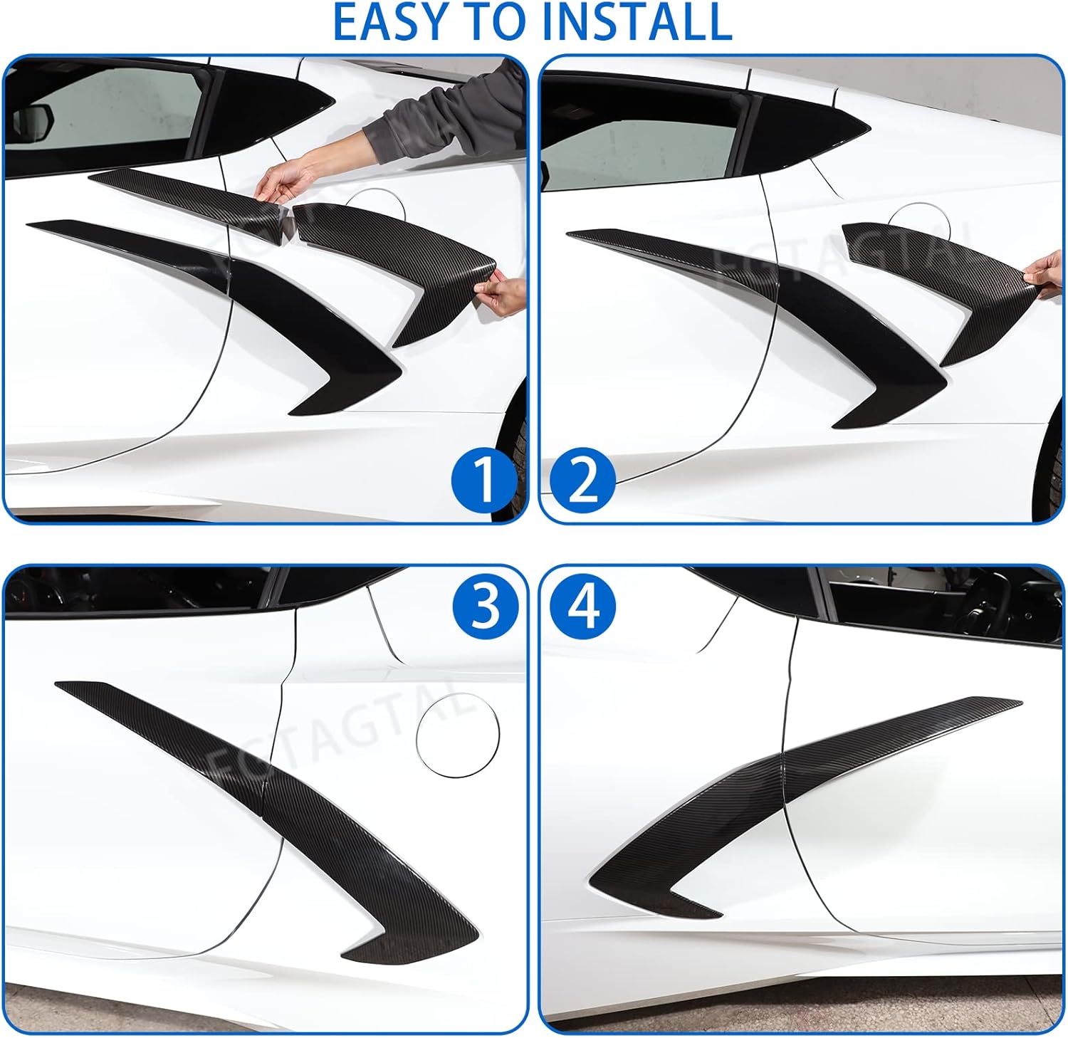 Exterior Body Side Air Outlet Cover Trim Compatible with Chevrolet Corvette C8 2020-2026, Side Fender Vent Door Trim Cover, ABS Car Door Body Decoration Accessories 4Pcs (Carbon Fiber Pattern Black)