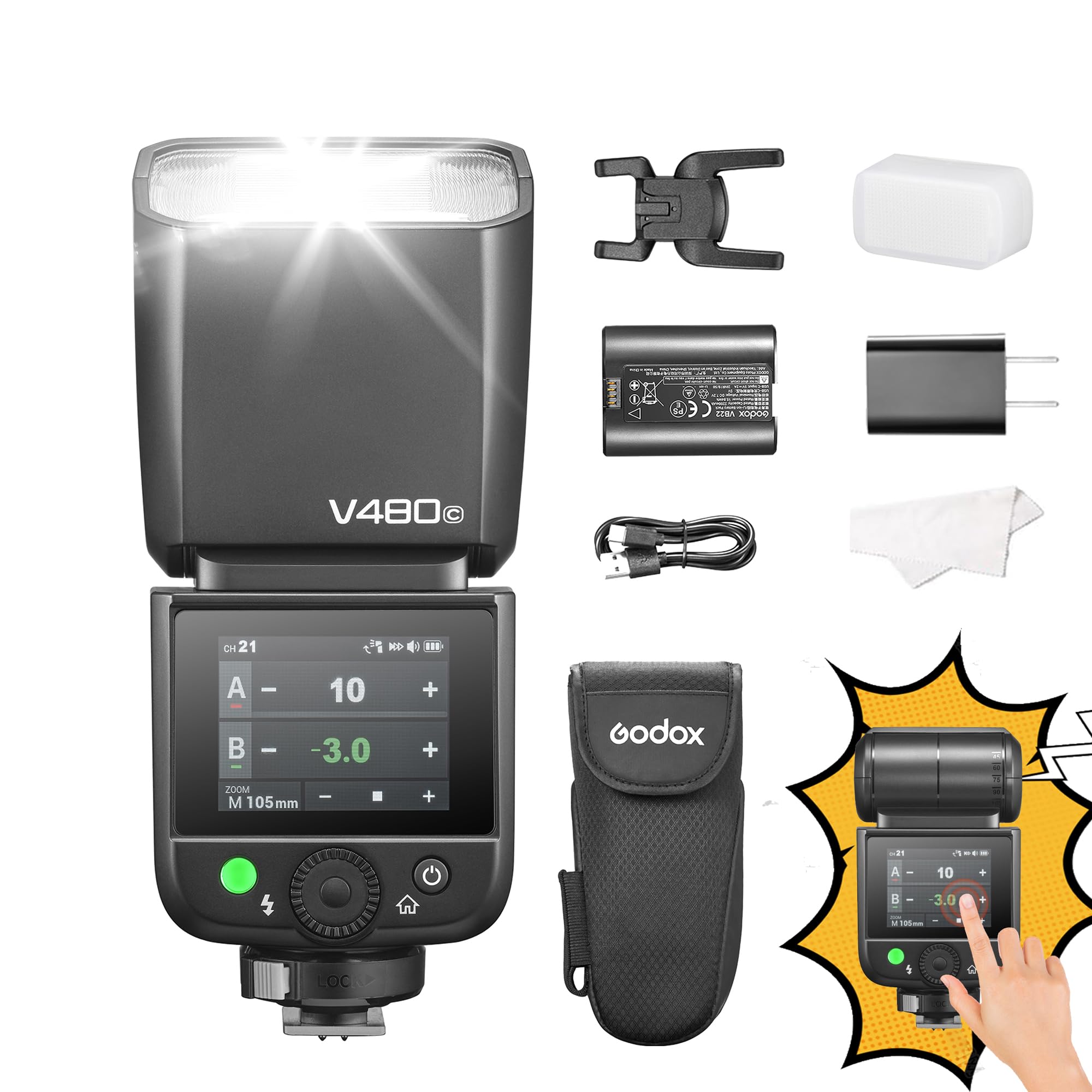 GODOX V480 F TTL Camera Flash for Fuji Cameras,GN50 1/8000 HSS,2.4GHz Wireless Speedlight,650 Full Power Flashes,1.7s Recycle Time,10 Levels LED Light