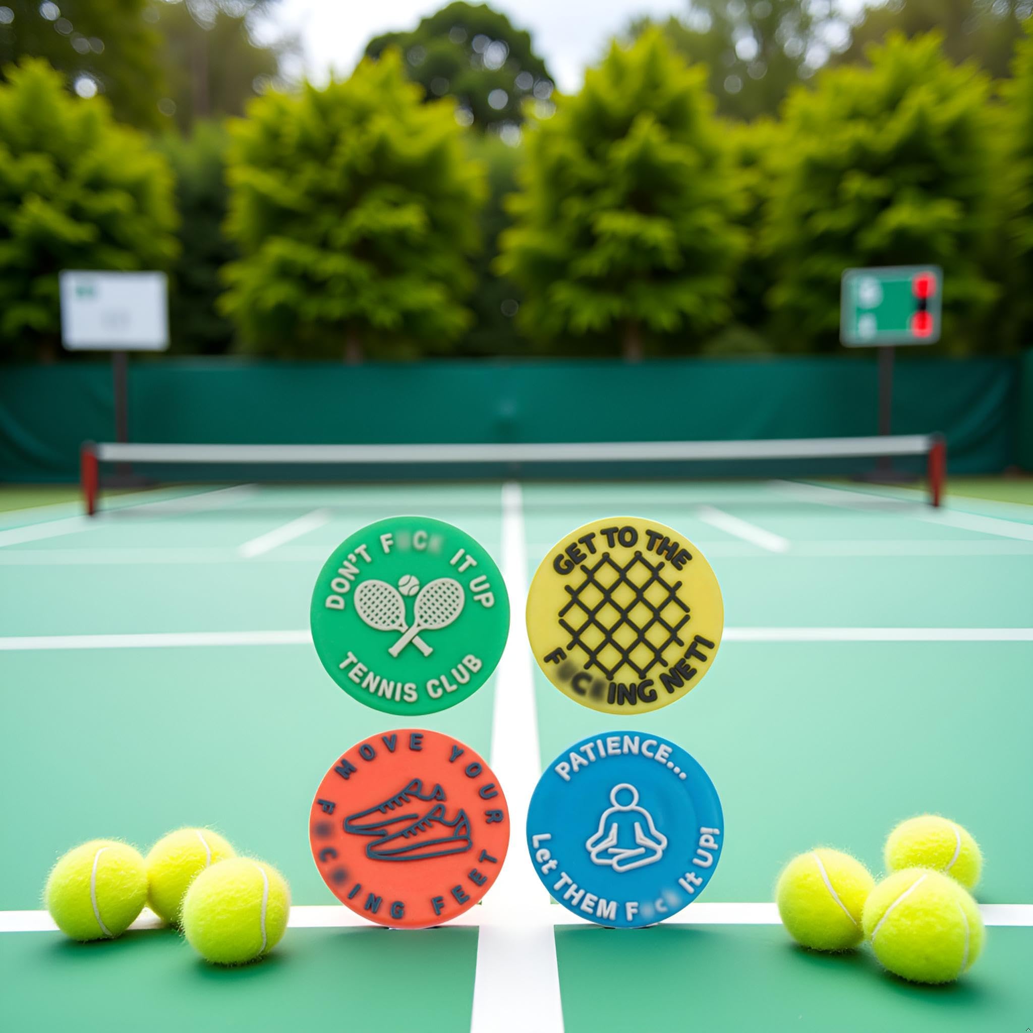 Amazon.com : 4 Pcs Spicy/Aggressive Reminder to Keep You On Your Tennis  Game - Tennis Vibration Dampener, Tennis Racket Dampener, The Best Tennis  Gift for Every Player and Team Tennis Vibration Dampeners :