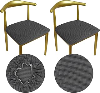 Funda para Sillas Redondas Funda Elástica Redonda para Silla, Tela Lujosa Diámetro 36-50cm, Estirable Resistente A Las Arrugas Lavable Cubierta De Taburete A Prueba De Polvo (Gris, 2)