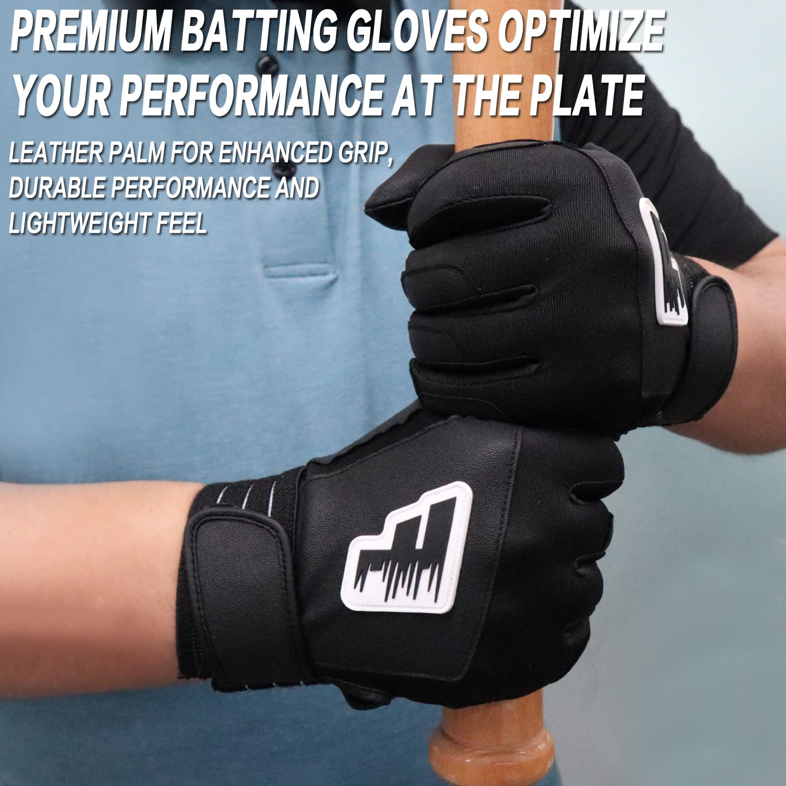 FINGER TEN Guanti da baseball con palmo in pelle super grip per adulti e giovani, guanti da softball, unisex, antiscivolo, impermeabili, flessibili, per allenamento e competizioni