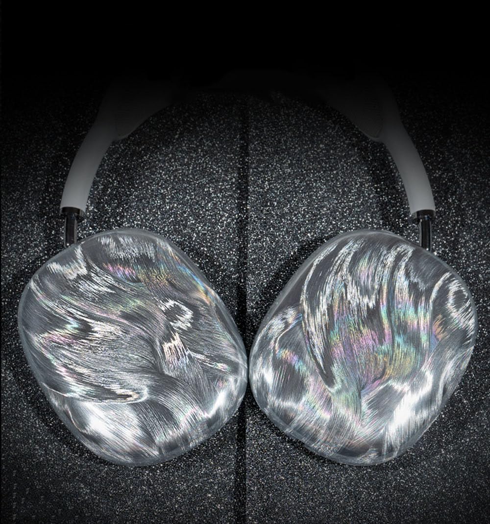 Creative Laser Case for AirPods Max Headphones, Colorful Feather Texture Soft Anti-Scratch Antislip Silicone Protective Cover Decoration Case for