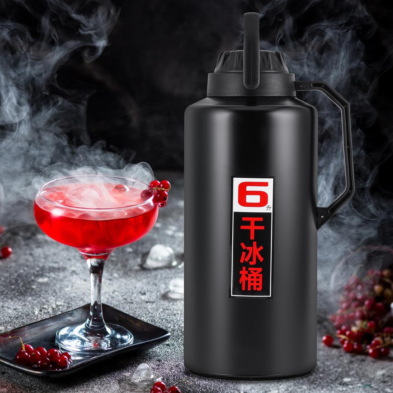Dry Ice Storage Bucket 6kg Large Capacity Dry Ice Insulation Bucket 304 Stainless Steel Bucket for Seafood, Cocktails, etc (6L)