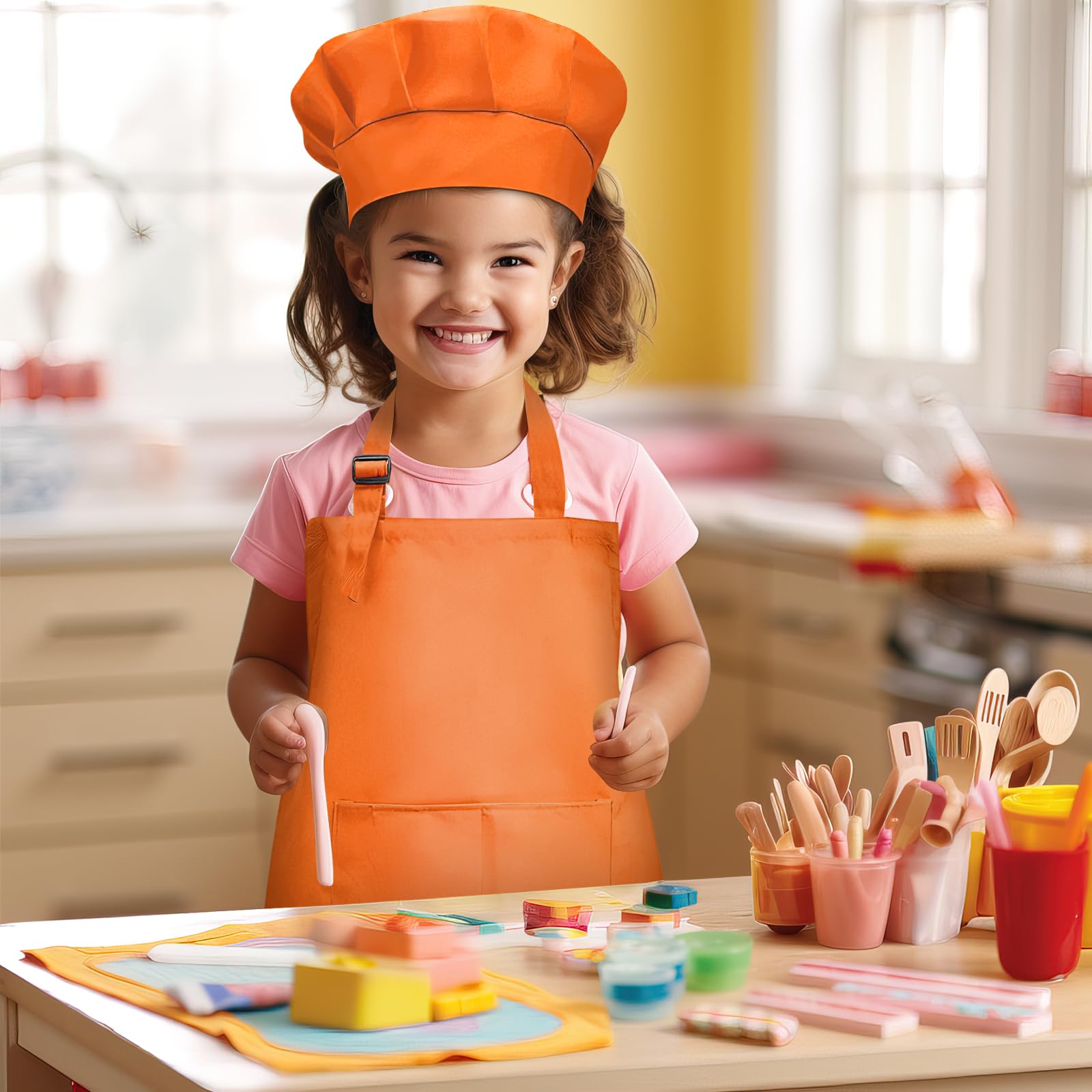Ensemble de 12 Tabliers et Toques de Chef Réglables pour Enfant