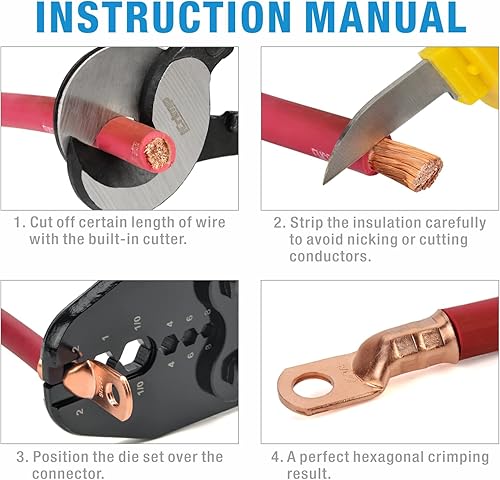 Miniatura 9 de iCrimp IWS-0810N - Herramienta de prensado de terminales de cable de batería para terminales de batería de cobre eléctrico 8,6,4,2,1,10 AWG, juegos
