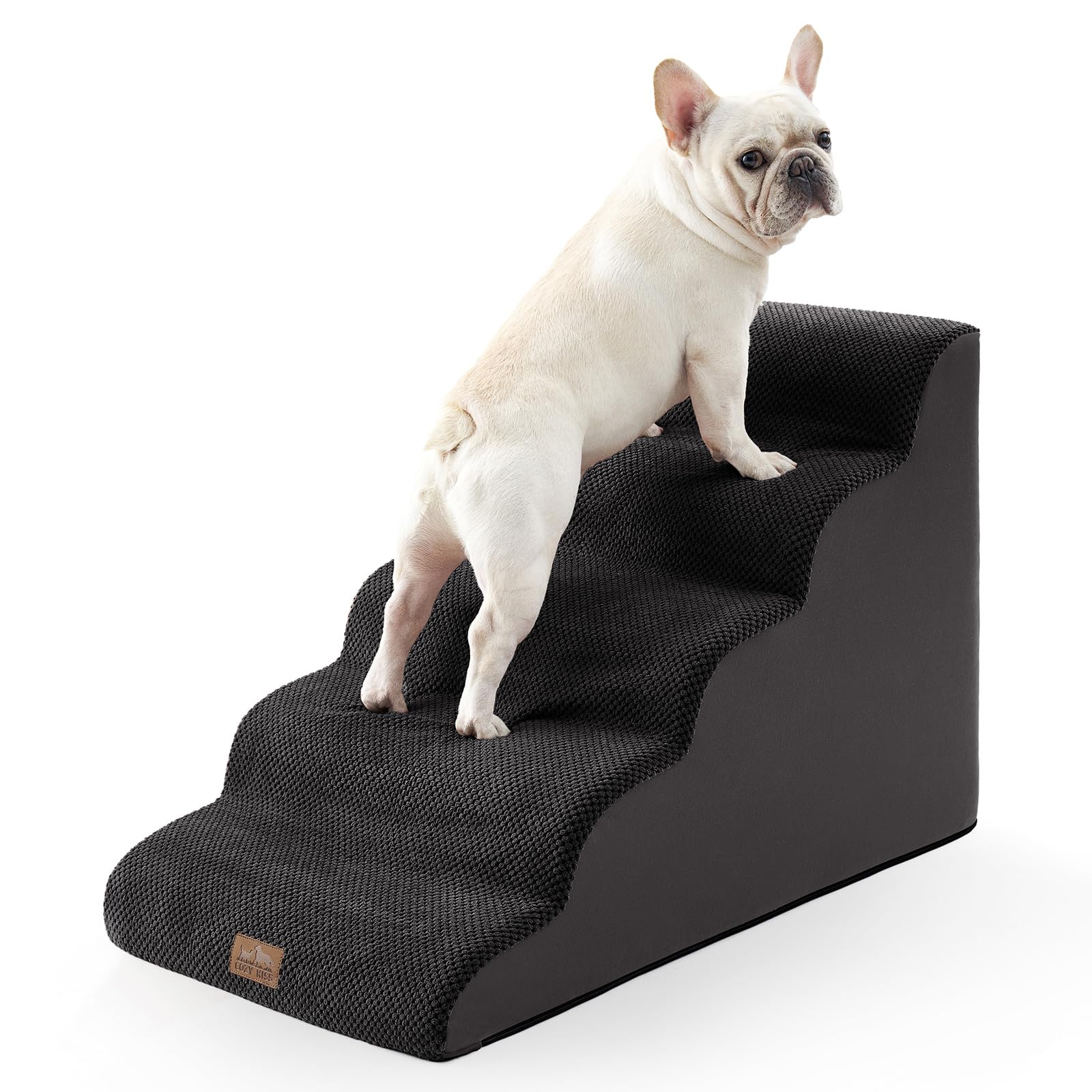 COZY KISS Extra Wide Dog Stair for Small Dog, 5 Step Pet Ramp for Bed