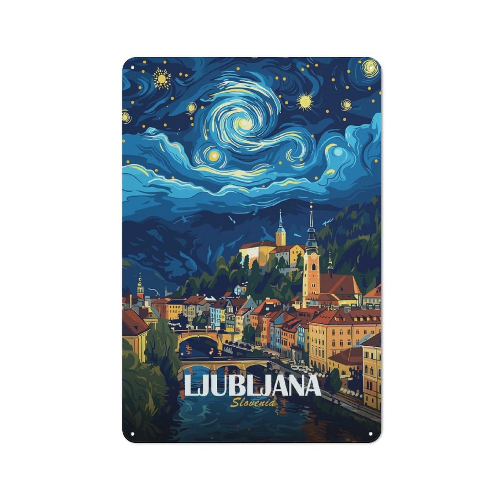Creative Ljubljana Slovenia Cityscape Art Tin Sign 30x20cm, Study Room Decor for Workspace, Cafe, Shop Or Desk Area