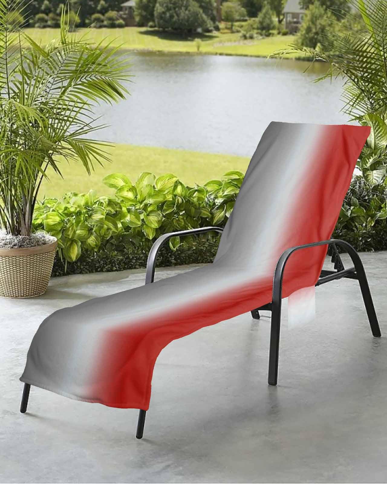 Beach Pool Patio Lounge Chaise Chair Cover Towel with Pockets,Red Grey Absorbent & Quick Dry Microfiber Towel Cover Bag Summer Travel Accessories Gradient Greyish Contemporary Minimalist Art