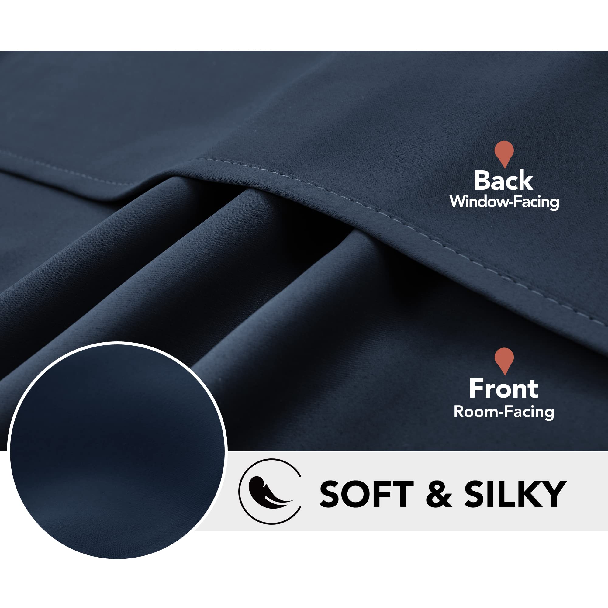 Deconovo Tende Oscuranti per Interni 2 Pezzi 245 CM Altezza, Termiche Isolanti, Anti-Rumore, con Anelli, Ideali per Camera da Letto e Soggiorno, 140x245 CM, Blu Navy