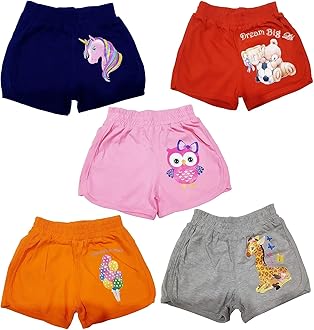 Baby |Kids Girls Regular Shorts Soft Cotton with Cute Animal Prints Combo Pack of 5 Multicolored Age