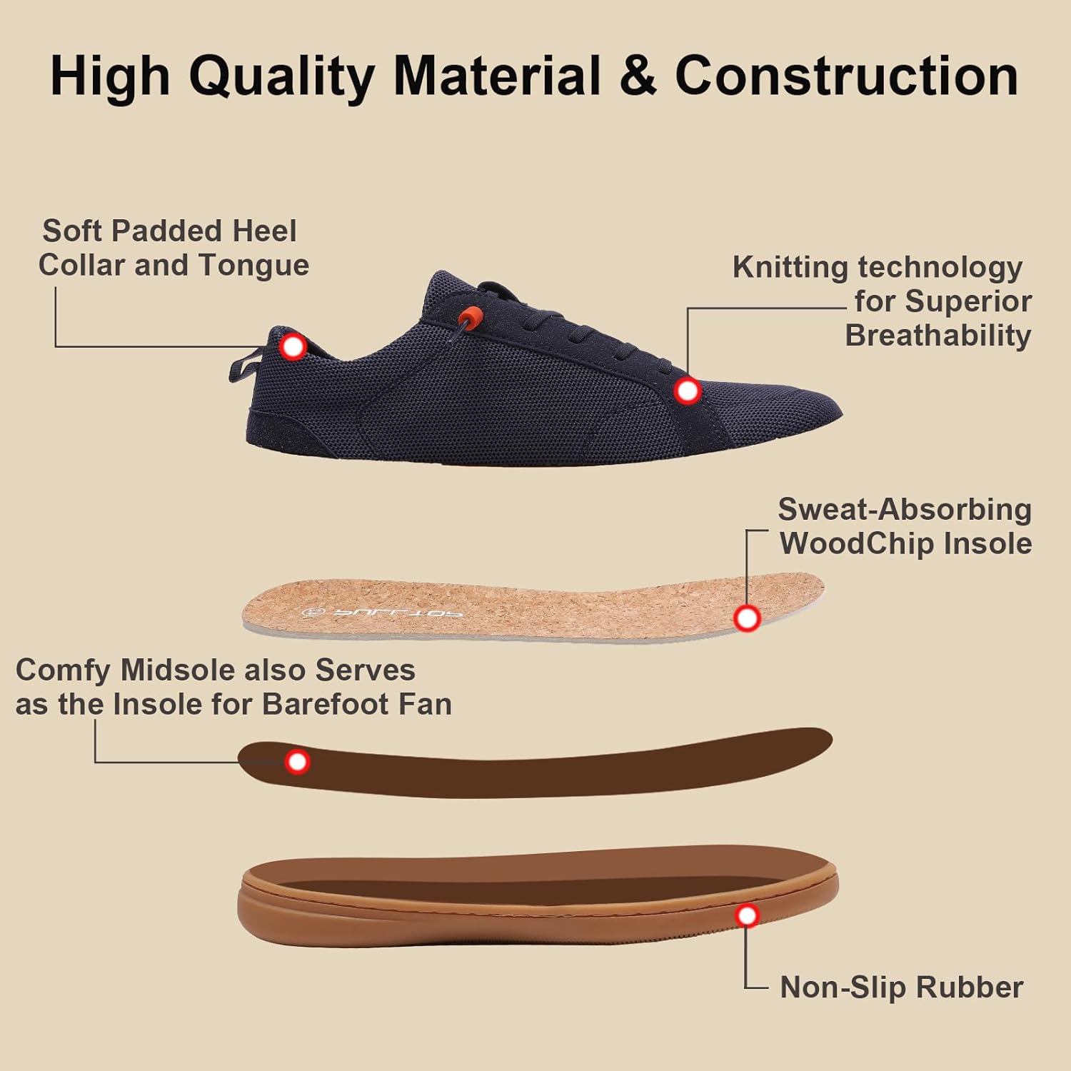 Men's Barefoot Wide Toe Box Shoes - Minimalist Barefoot Shoes with Zero Drop Sole Extra Wide Slip on Walking Shoes for Men - Image 4