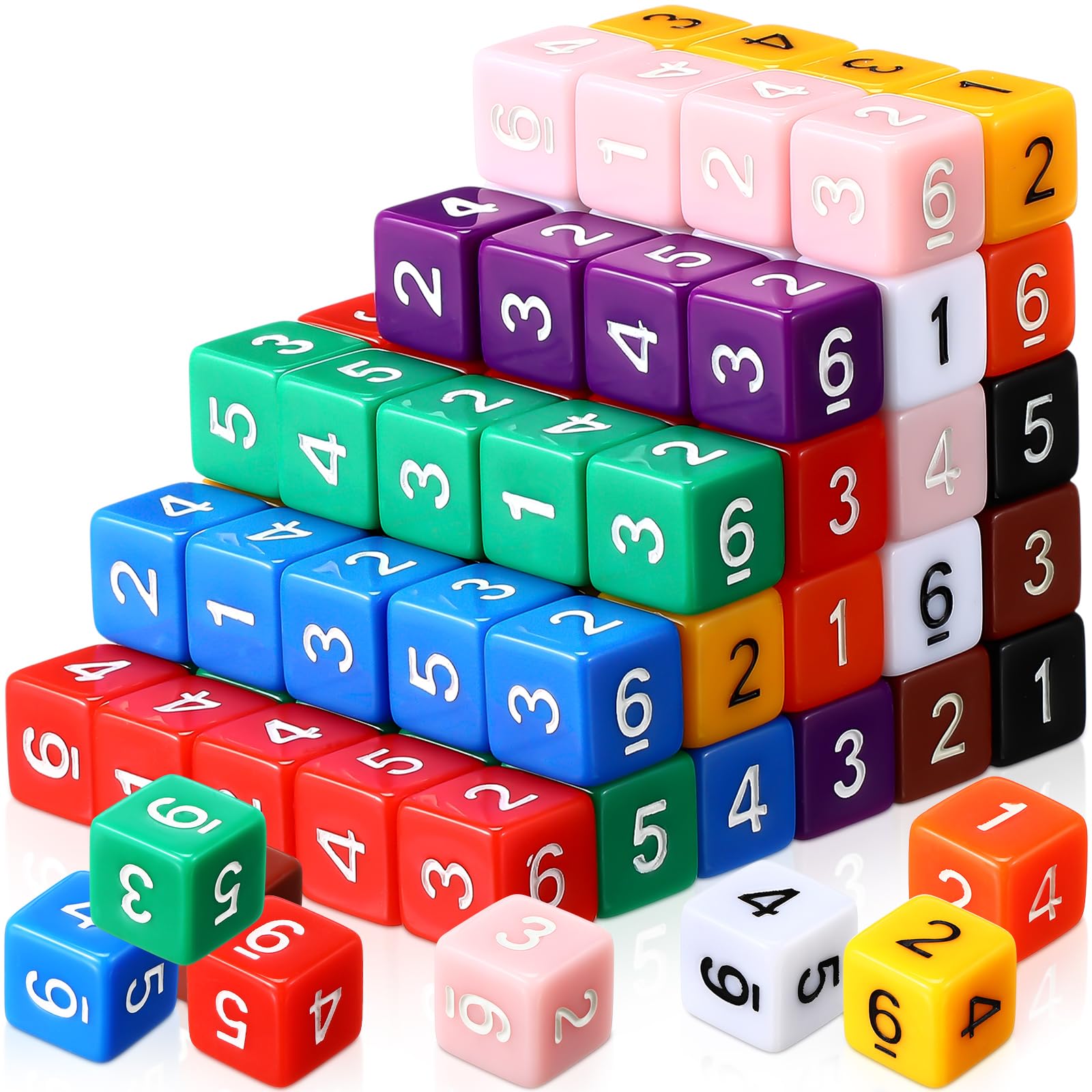 Poen 100 Pcs 16mm Dice Set Bulk, 6 Sided Standard Colored Dices with Numbers, D6 Polyhedral Games Dice for Board Games, Parties (Solid Color)
