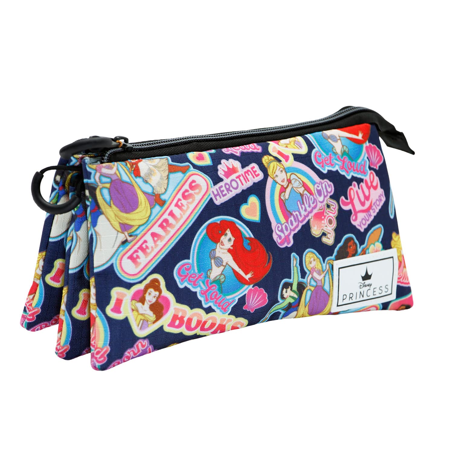 Disney Princesas Disney Fearless-Estuche Portatodo Triple HS, Multicolor, 23 x 11 cm