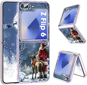 Compatible with Samsung Galaxy Z Flip 6 Case Clear Slim Protective Cases Santa TPU Z Flip 6 Back Cover Full Body Protector Animal Thin Phone Case for Samsung Galaxy Z Flip 6 5G Christmas B