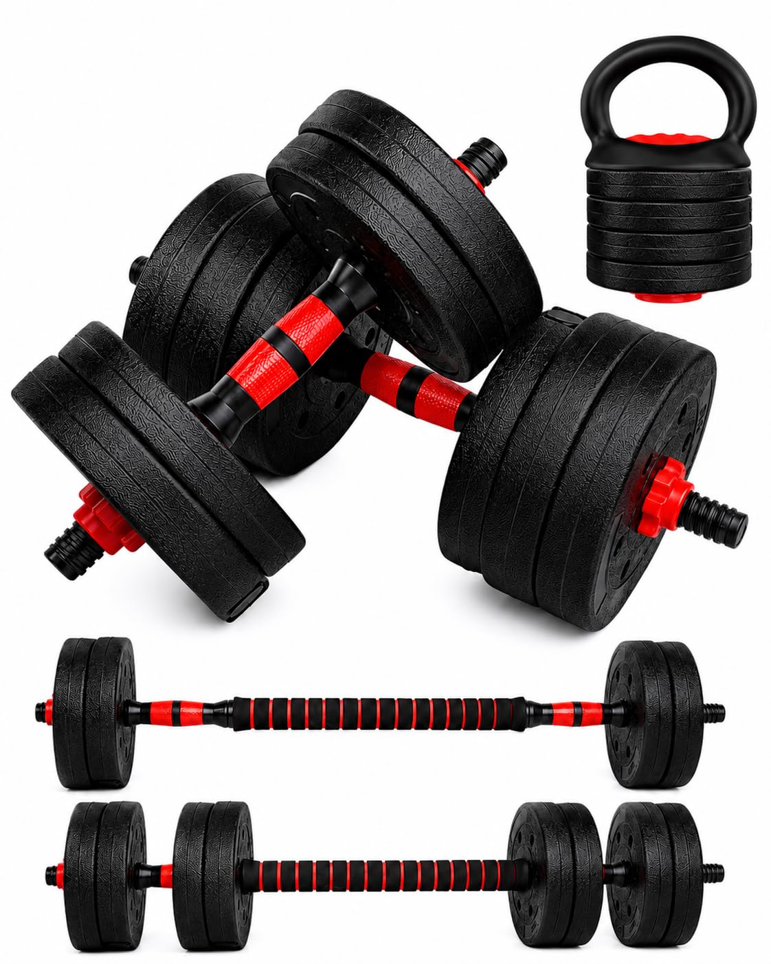 unycos - Juego de Mancuernas Ajustables con Discos Intercambiables y Barra Recta de Conexión, Set de Entrenamiento de Fuerza para Fitness, Gimnasio en Casa