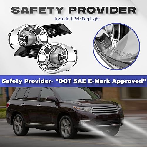 Miniatura 2 de RP Remarkable Power, Luces antiniebla para Highlander 2008 2009 2010 2011 con bisel negro, cromo, con arnés de cableado y interruptor, lente