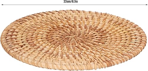 Miniatura 4 de Manteles individuales redondos tejidos, manteles individuales de mimbre natural, resistentes al calor, antideslizantes, manteles redondos trenzados
